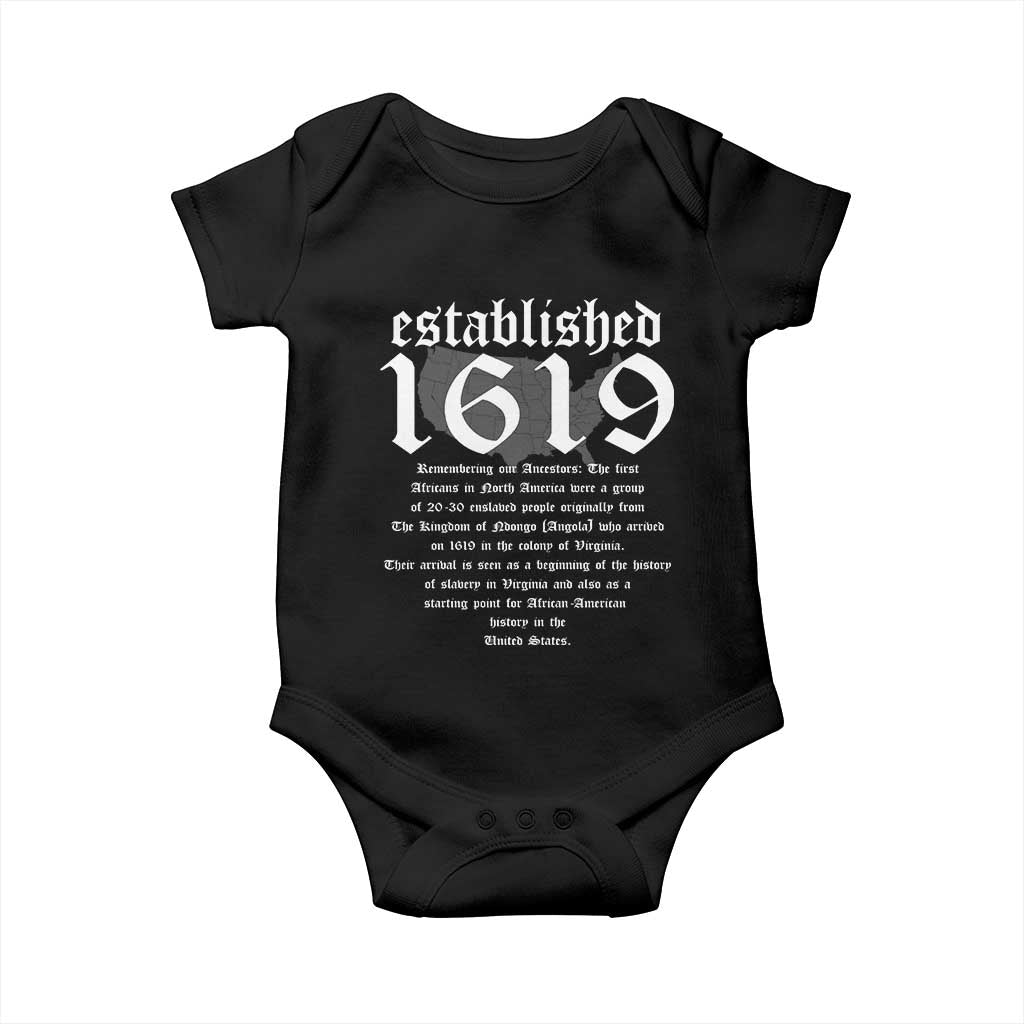 African American History Baby Onesie Project 1619 Established American Map Retro Vintage