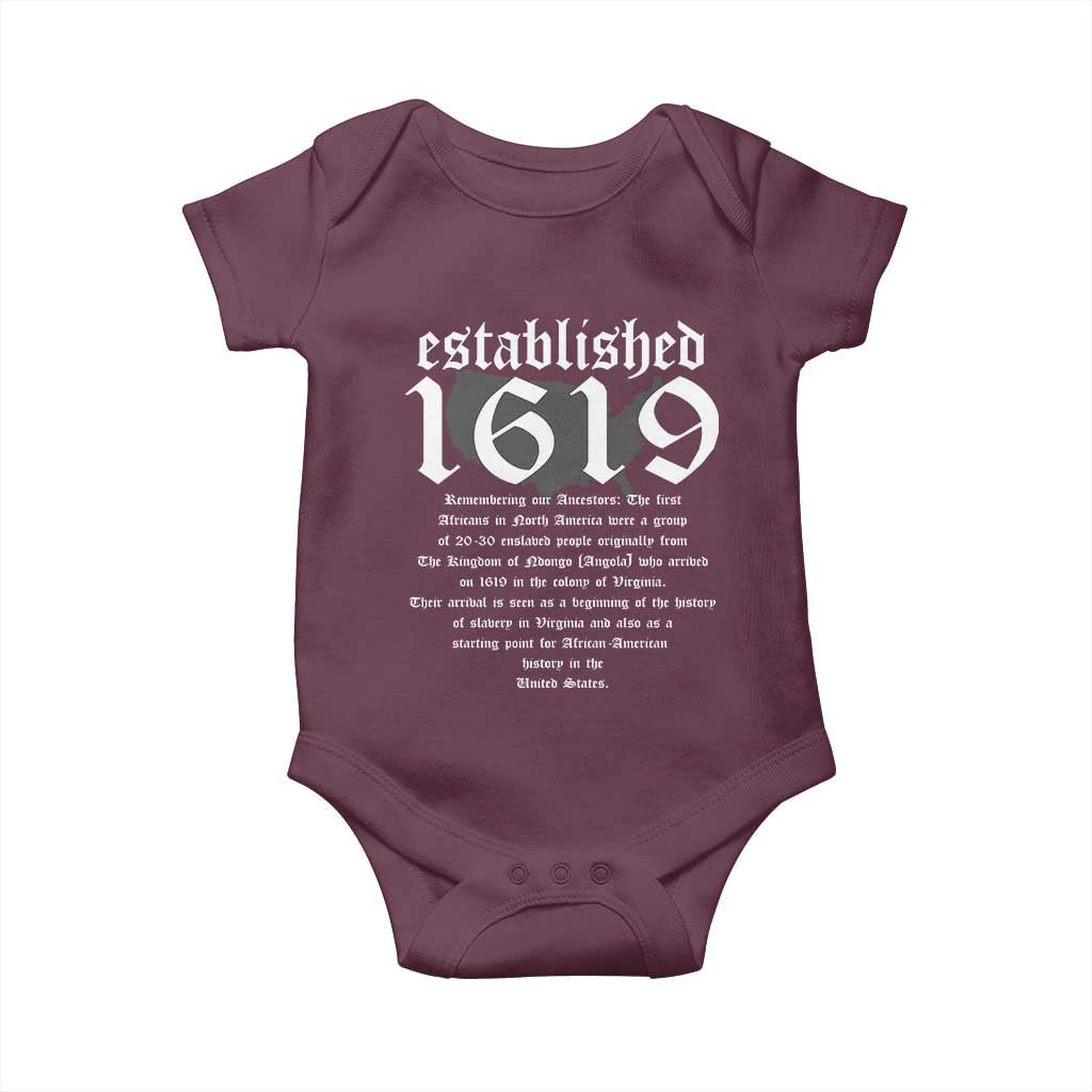 African American History Baby Onesie Project 1619 Established American Map Retro Vintage