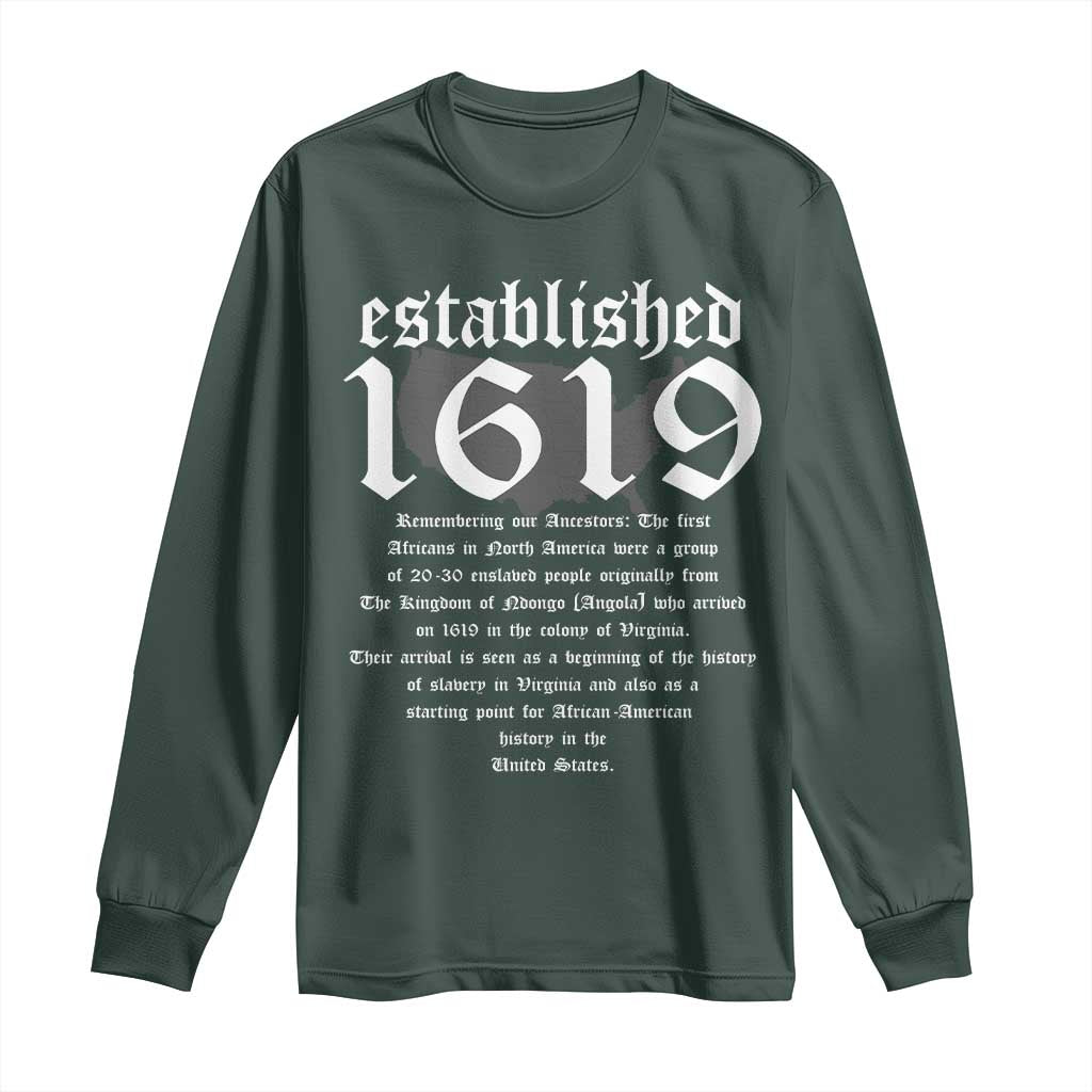African American History Long Sleeve Shirt Project 1619 Established American Map Retro Vintage