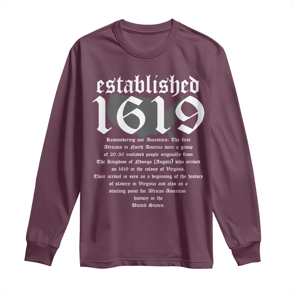 African American History Long Sleeve Shirt Project 1619 Established American Map Retro Vintage