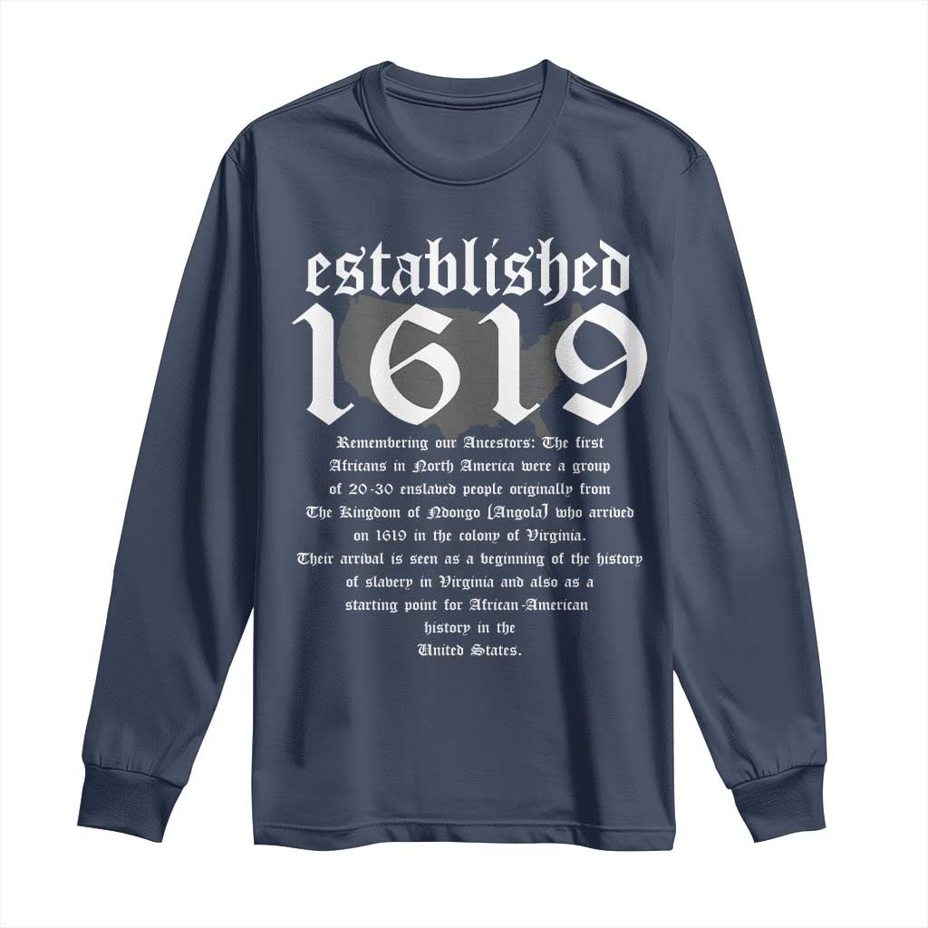 African American History Long Sleeve Shirt Project 1619 Established American Map Retro Vintage