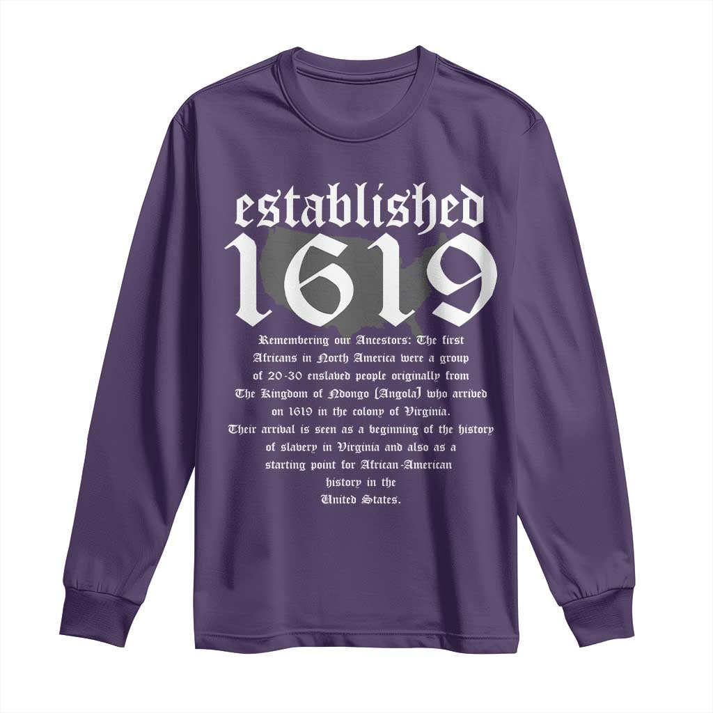 African American History Long Sleeve Shirt Project 1619 Established American Map Retro Vintage