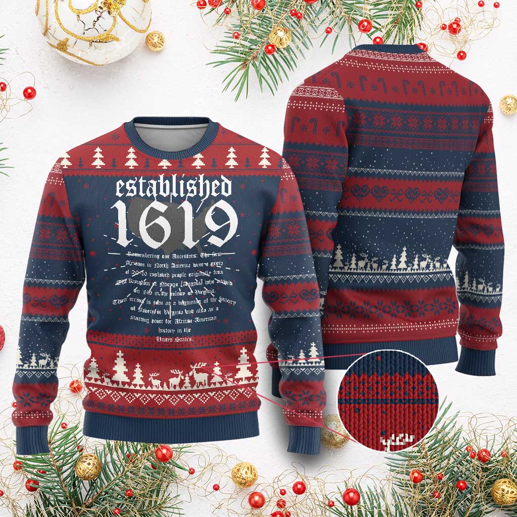 African American History Ugly Christmas Sweater Project 1619 Established American Map Retro Vintage - Wonder Print Shop
