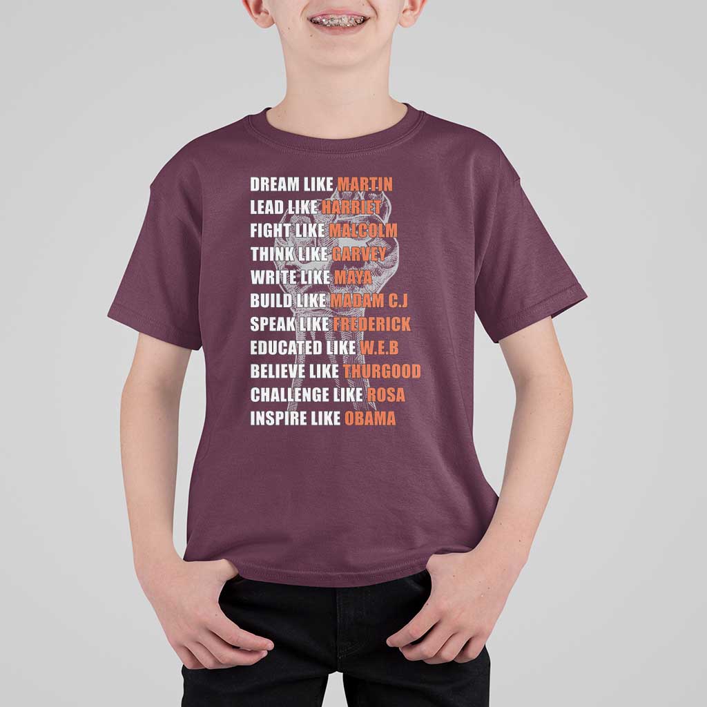 Civil Right Leaders Inspiration T Shirt For Kid Dream Like Martin Black History African American - Wonder Print Shop