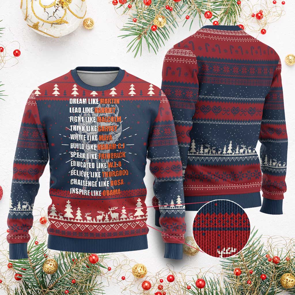 Civil Right Leaders Inspiration Ugly Christmas Sweater Dream Like Martin Black History African American - Wonder Print Shop
