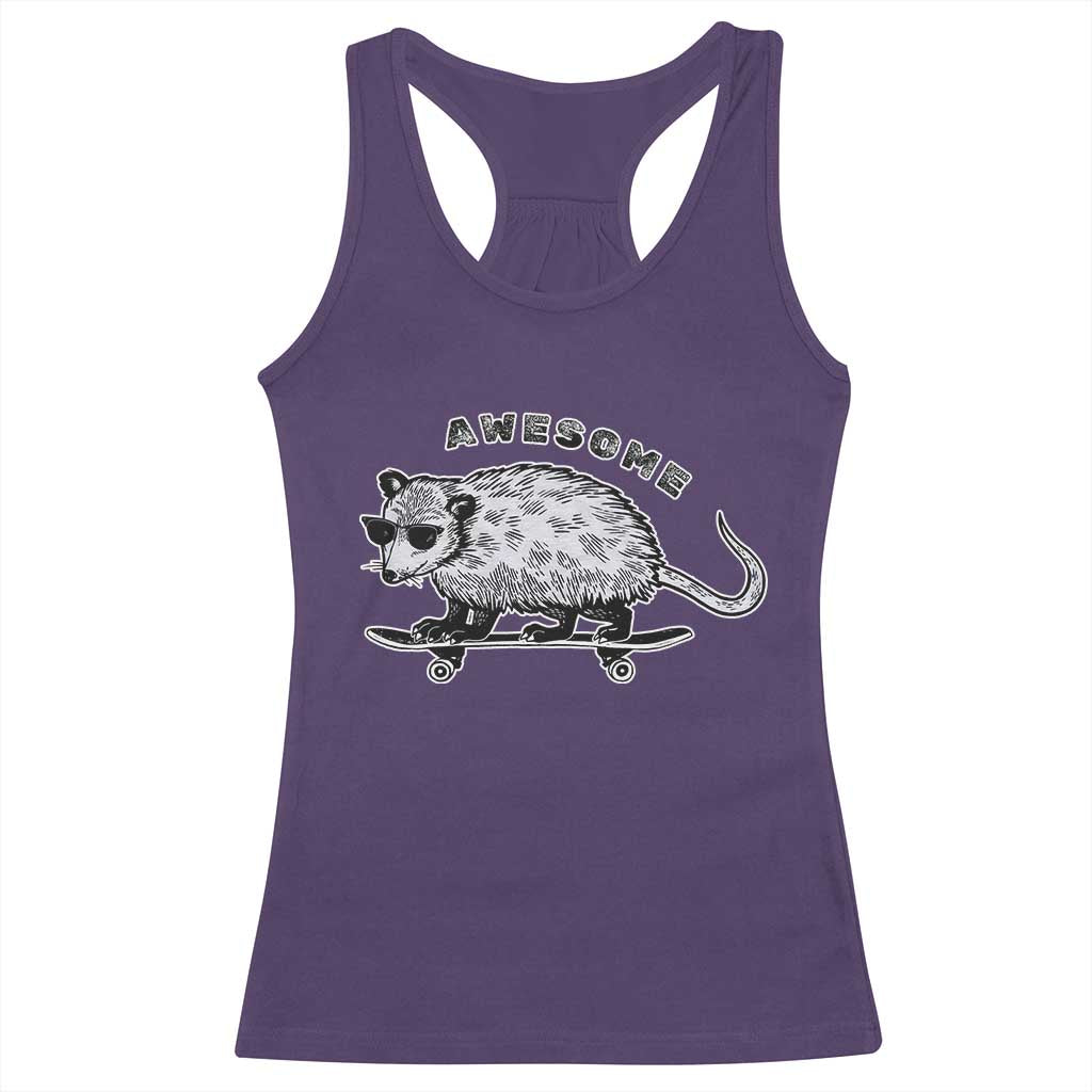 Funny Opossum Meme Racerback Tank Top Awesome Possum Cool 90s Retro Vintage Animal Lover