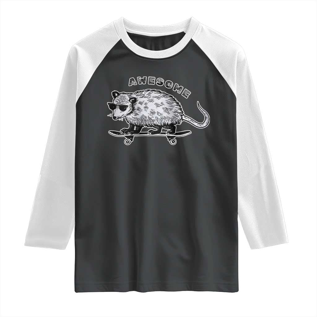 Funny Opossum Meme Raglan Shirt Awesome Possum Cool 90s Retro Vintage Animal Lover