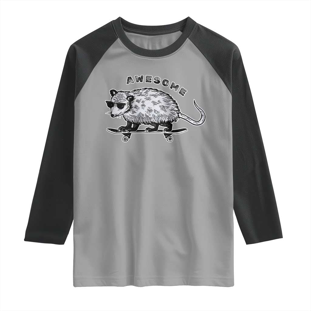 Funny Opossum Meme Raglan Shirt Awesome Possum Cool 90s Retro Vintage Animal Lover