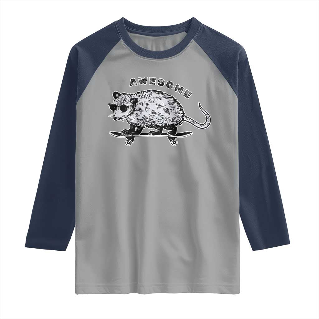 Funny Opossum Meme Raglan Shirt Awesome Possum Cool 90s Retro Vintage Animal Lover