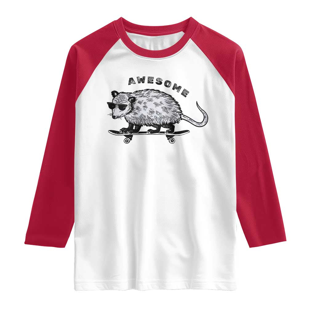 Funny Opossum Meme Raglan Shirt Awesome Possum Cool 90s Retro Vintage Animal Lover