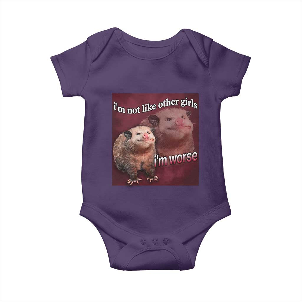 Funny Opossum Meme Baby Onesie I’m Not Like Other Girls I'm Worse Possum Sarcasm Humor