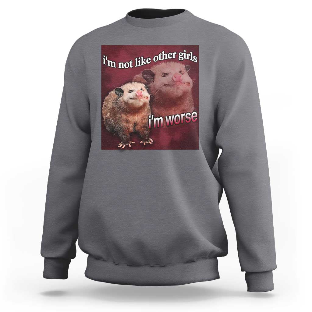 Funny Opossum Meme Sweatshirt Im Not Like Other Girls I'm Worse Possum Sarcasm Humor - Wonder Print Shop