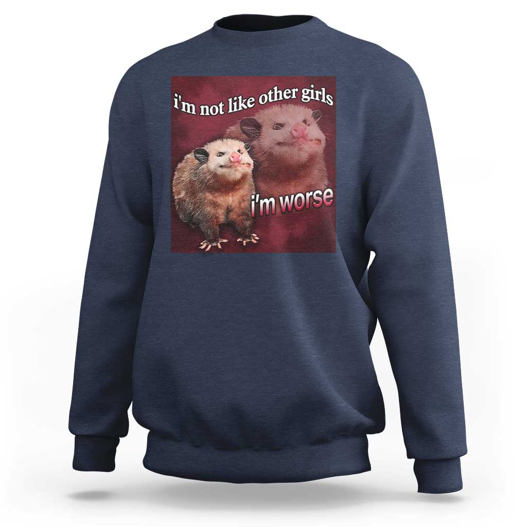 Funny Opossum Meme Sweatshirt Im Not Like Other Girls I'm Worse Possum Sarcasm Humor - Wonder Print Shop