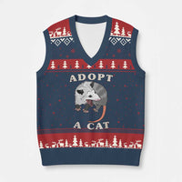 Funny Opossum Meme V-Neck Knit Sweater Vest Adopt A Cat Possum Team Trash Vibes - Wonder Print Shop