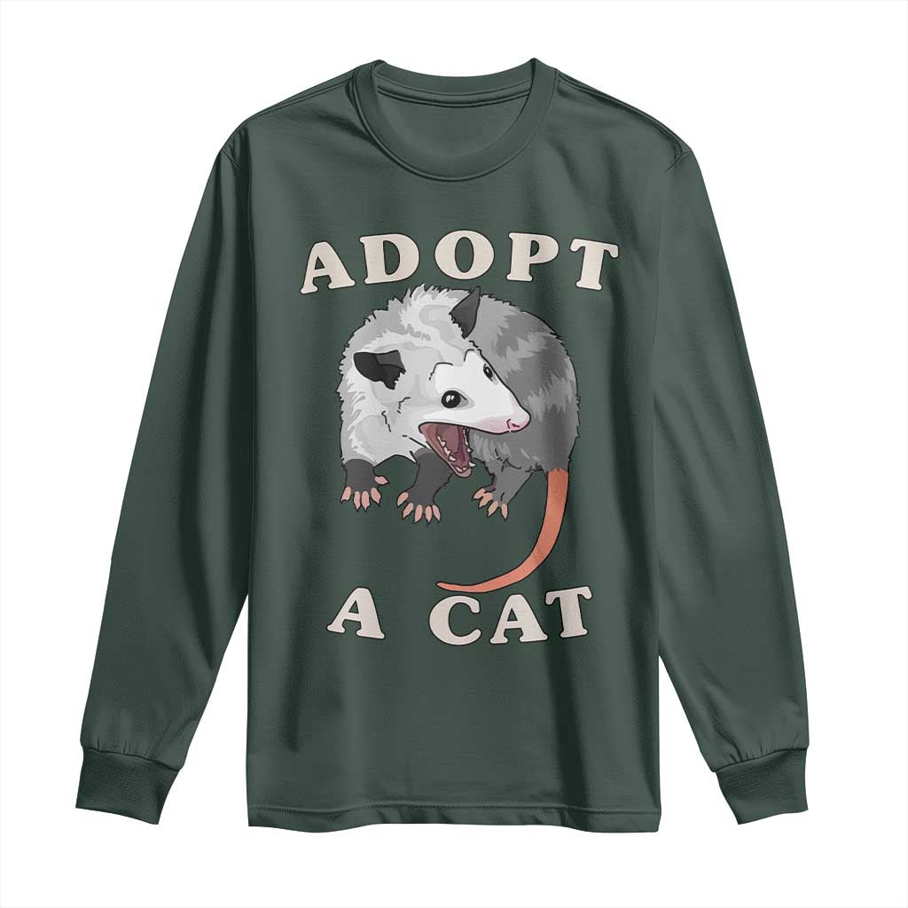 Funny Opossum Meme Long Sleeve Shirt Adopt A Cat Possum Team Trash Vibes