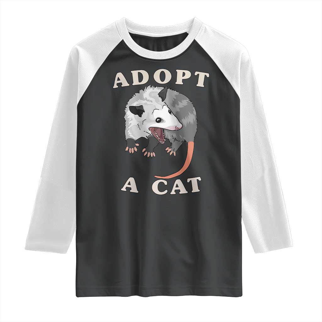 Funny Opossum Meme Raglan Shirt Adopt A Cat Possum Team Trash Vibes