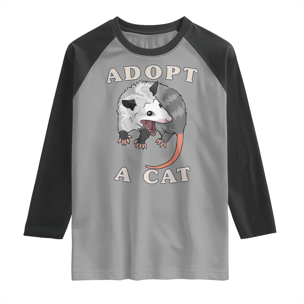 Funny Opossum Meme Raglan Shirt Adopt A Cat Possum Team Trash Vibes
