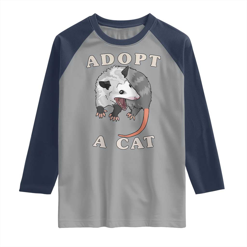Funny Opossum Meme Raglan Shirt Adopt A Cat Possum Team Trash Vibes