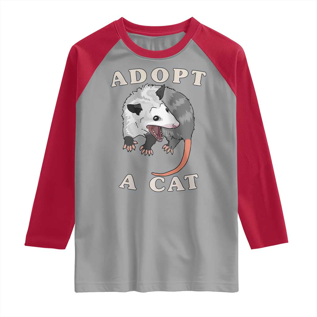 Funny Opossum Meme Raglan Shirt Adopt A Cat Possum Team Trash Vibes