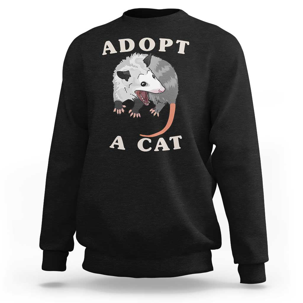Funny Opossum Meme Sweatshirt Adopt A Cat Possum Team Trash Vibes - Wonder Print Shop