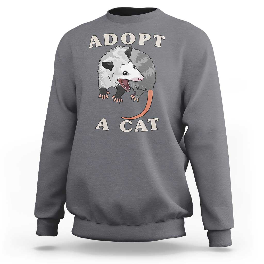 Funny Opossum Meme Sweatshirt Adopt A Cat Possum Team Trash Vibes - Wonder Print Shop