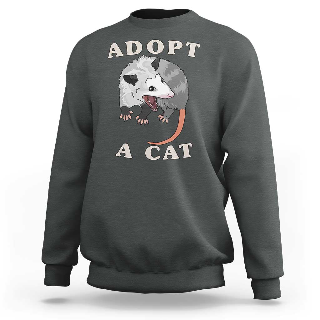 Funny Opossum Meme Sweatshirt Adopt A Cat Possum Team Trash Vibes - Wonder Print Shop