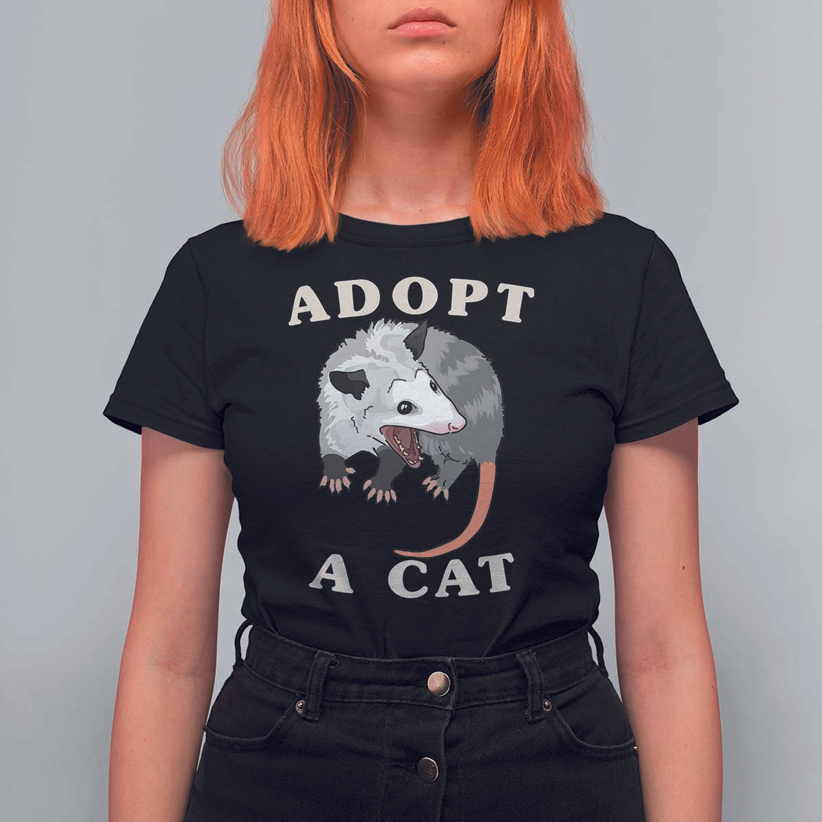 Funny Opossum Meme T Shirt For Women Adopt A Cat Possum Team Trash Vibes - Wonder Print Shop