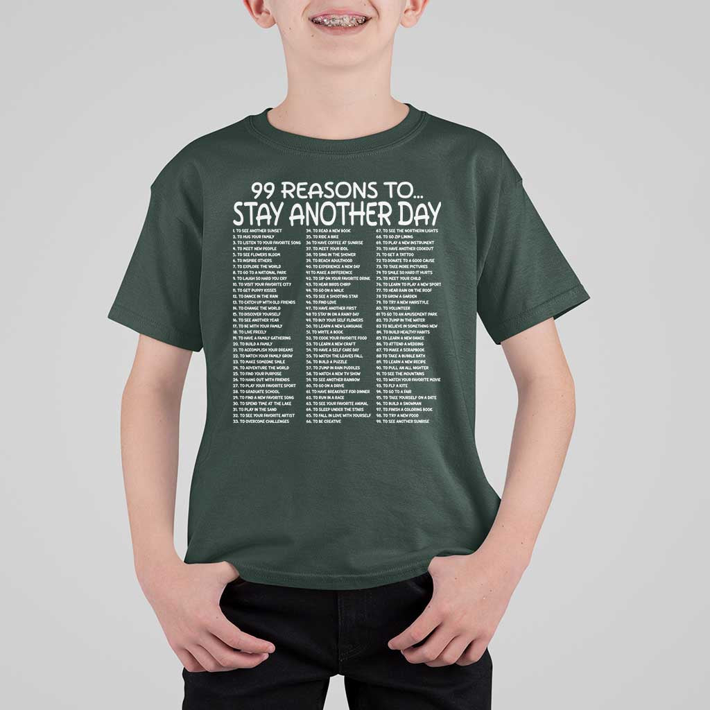 99 Reasons to Stay Another Day Mental Health Support T Shirt For Kid Suicide Prevention You Matter Inspiration Radiate Positivity