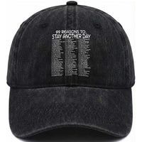 99 Reasons to Stay Another Day Mental Health Support Washed Cotton Baseball Cap Suicide Prevention You Matter Inspiration Radiate Positivity
