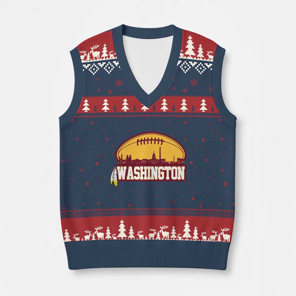 Washington Football Native American Feather V-Neck Knit Sweater Vest - Wonder Print Shop