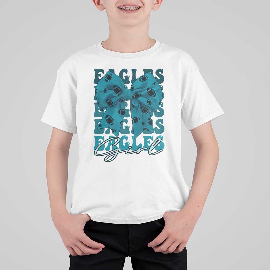 Eagle Girls T Shirt For Kid Midnight Green Coquette Bow Retro Vintage