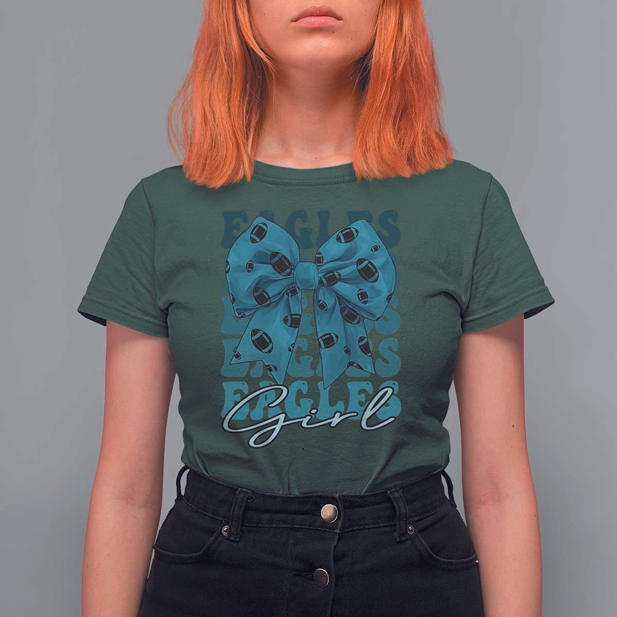 Eagle Girls T Shirt For Women Midnight Green Coquette Bow Retro Vintage
