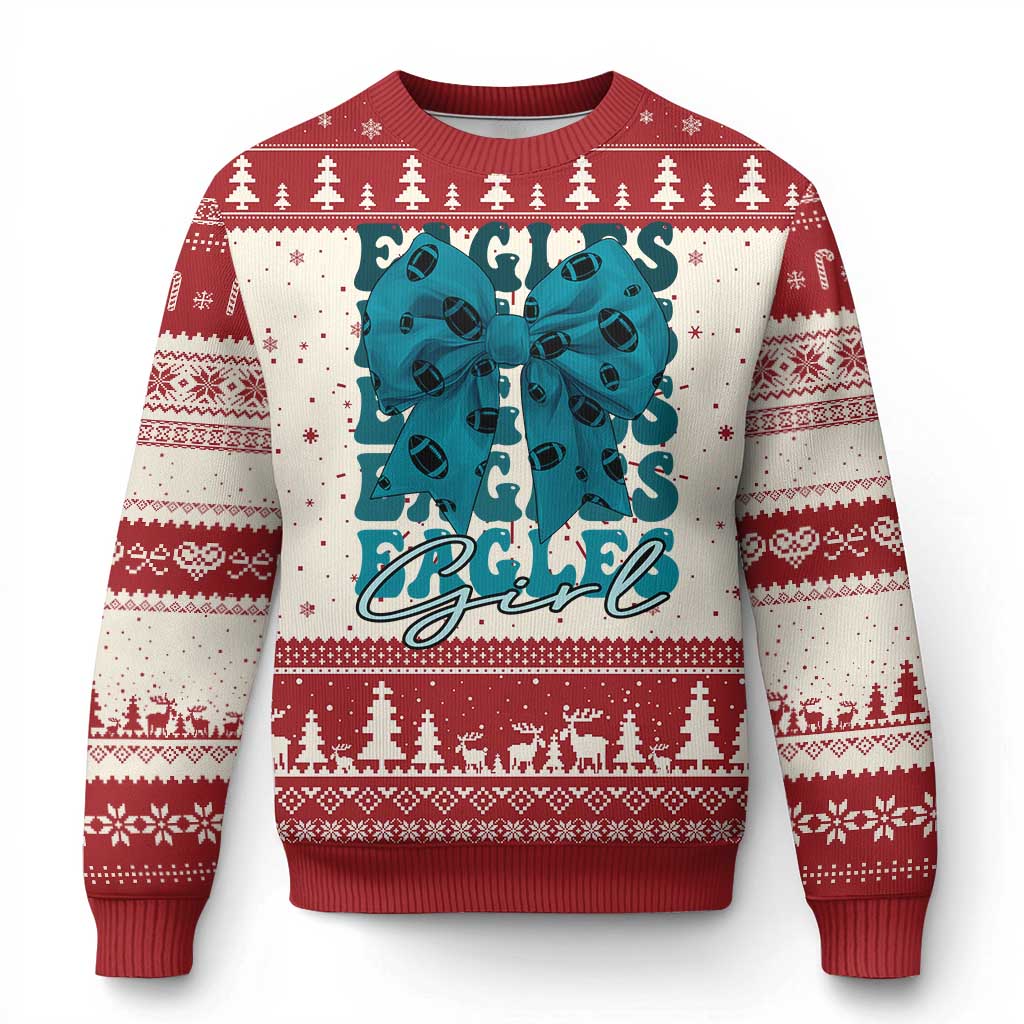 Eagle Girls Knitted Sweatshirt Midnight Green Coquette Bow Retro Vintage