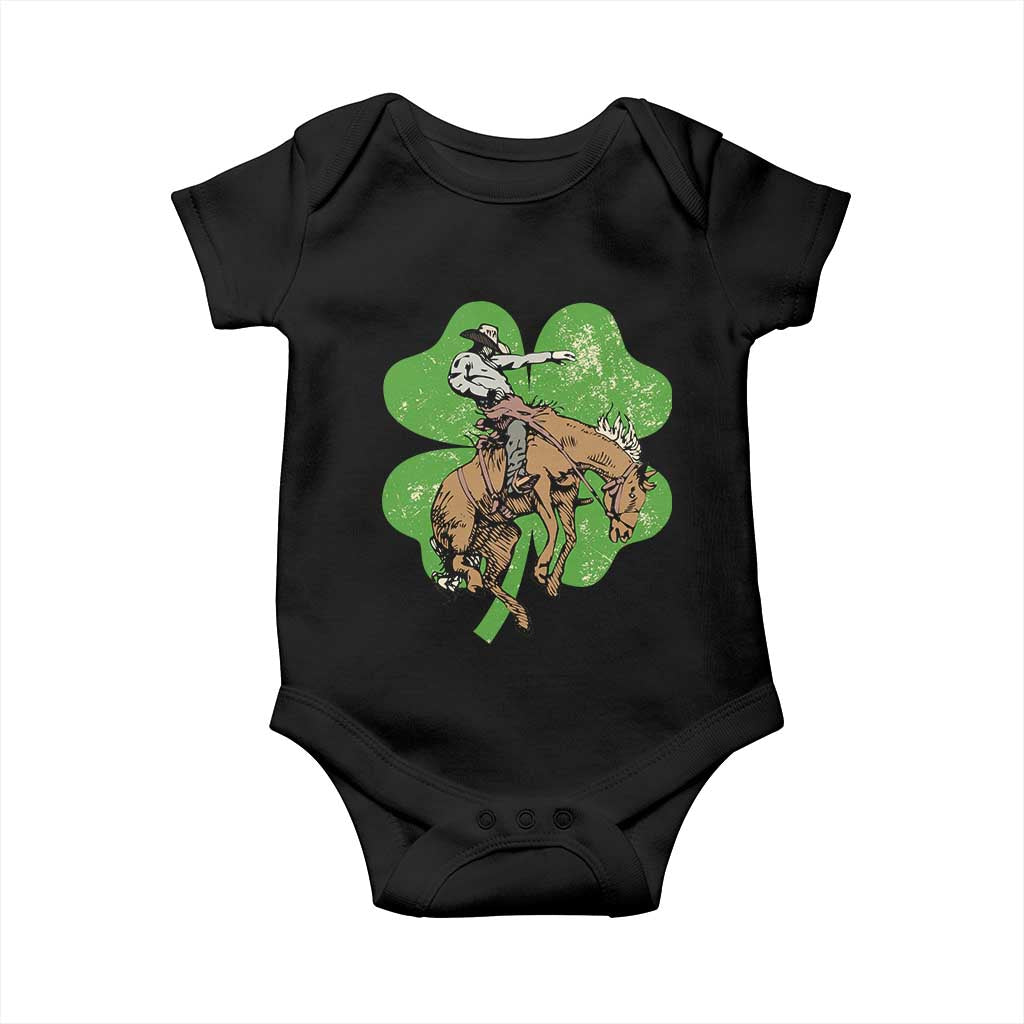 St Patrick's Day Lucky Cowboy Baby Onesie Retro Vintage Clover