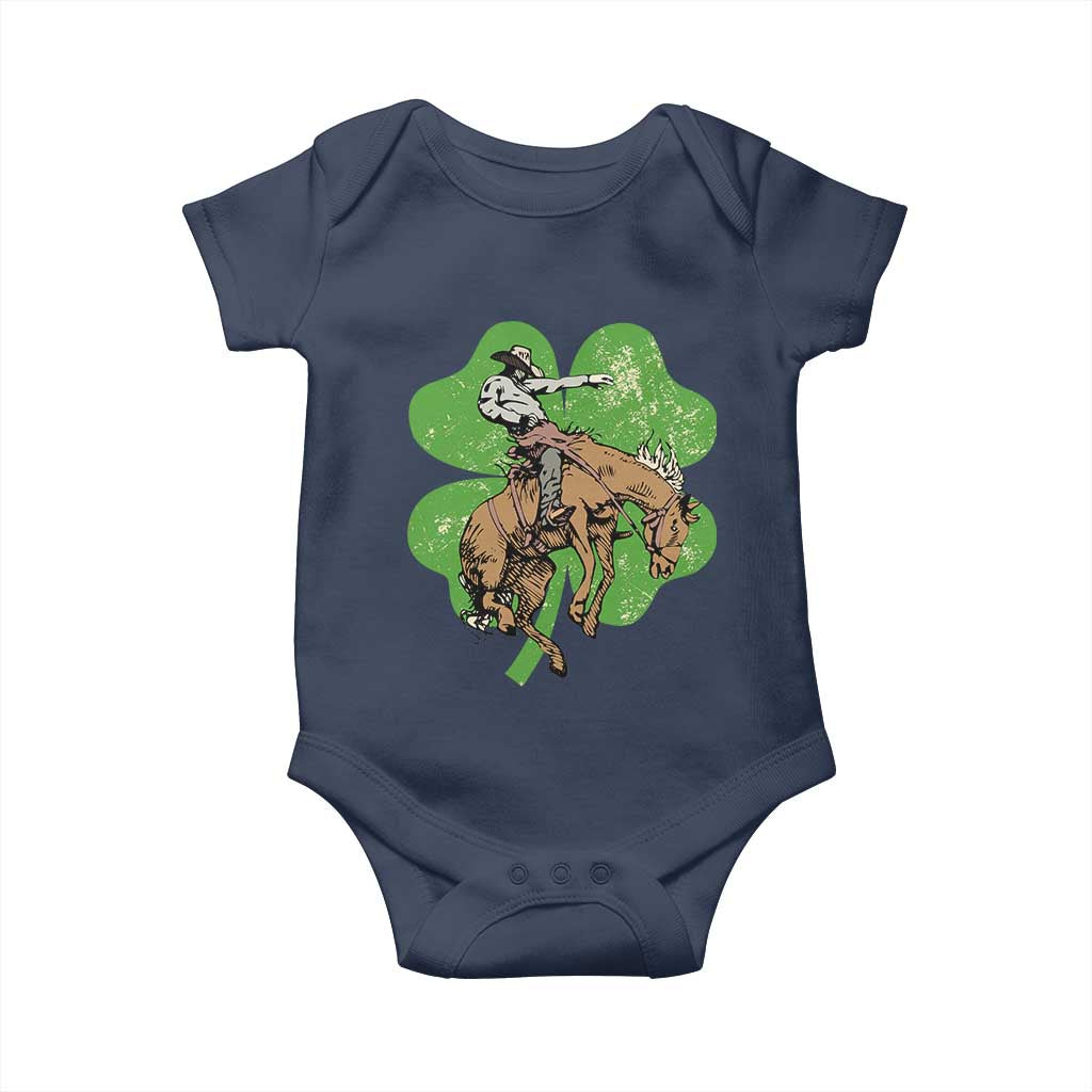 St Patrick's Day Lucky Cowboy Baby Onesie Retro Vintage Clover