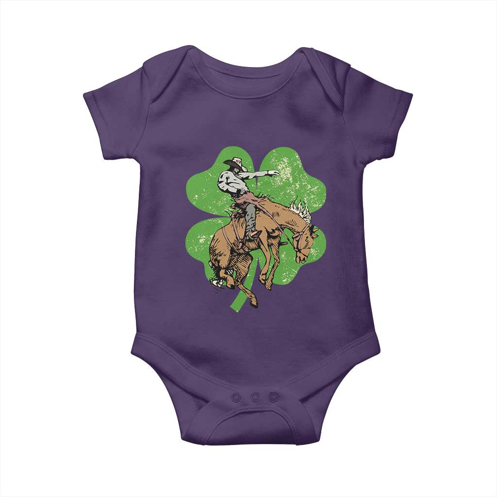 St Patrick's Day Lucky Cowboy Baby Onesie Retro Vintage Clover