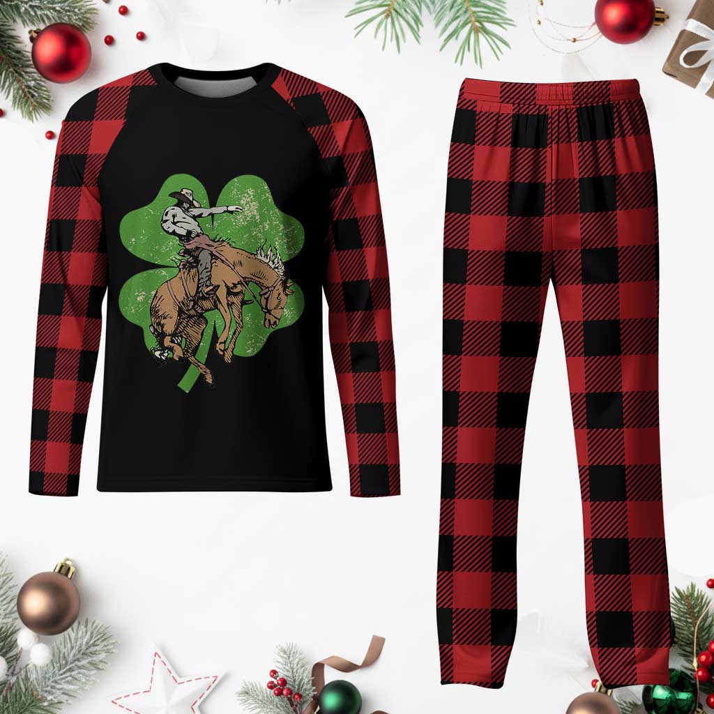 St Patrick's Day Lucky Cowboy Plaid Pajama Set Retro Vintage Clover - Wonder Print Shop