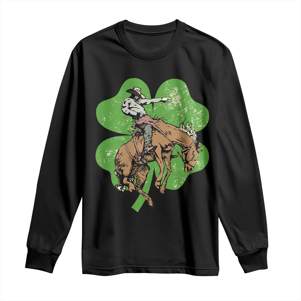 St Patrick's Day Lucky Cowboy Long Sleeve Shirt Retro Vintage Clover