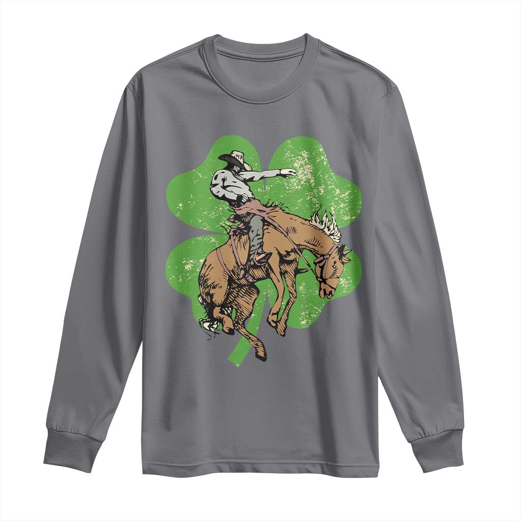 St Patrick's Day Lucky Cowboy Long Sleeve Shirt Retro Vintage Clover