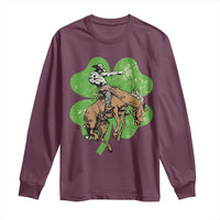 St Patrick's Day Lucky Cowboy Long Sleeve Shirt Retro Vintage Clover