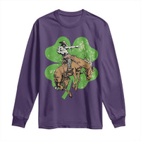 St Patrick's Day Lucky Cowboy Long Sleeve Shirt Retro Vintage Clover