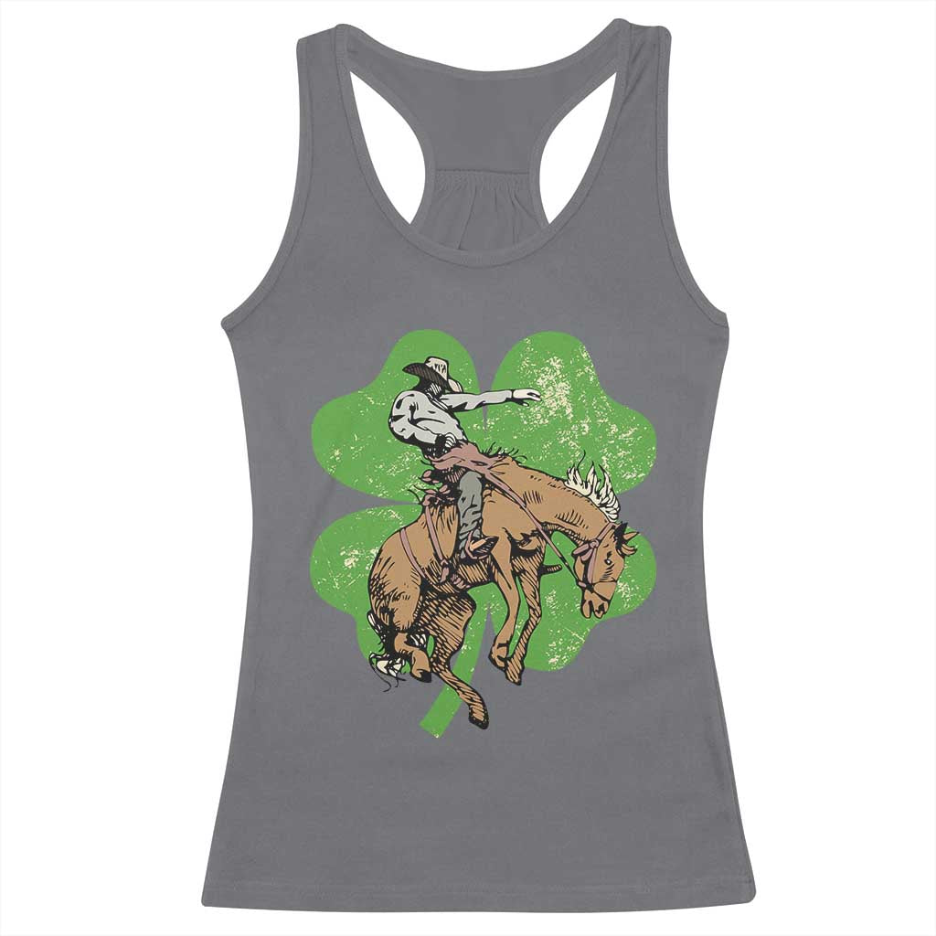 St Patrick's Day Lucky Cowboy Racerback Tank Top Retro Vintage Clover