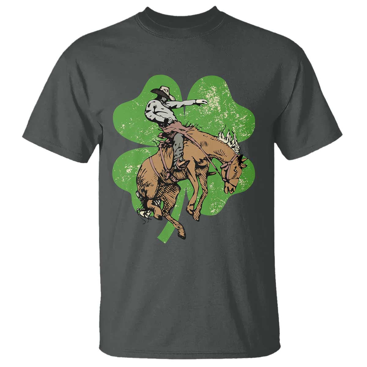 St Patrick's Day Lucky Cowboy T Shirt Retro Vintage Clover