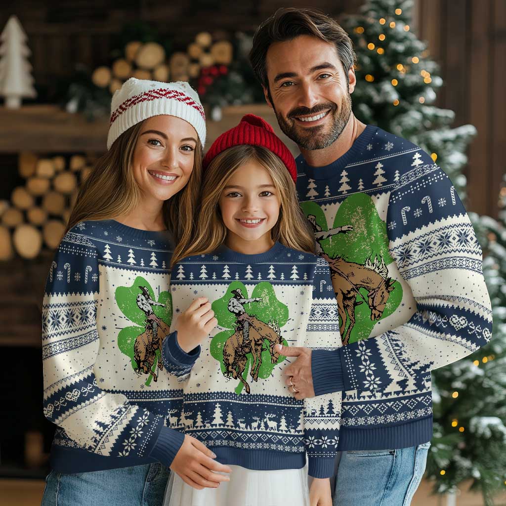 St Patrick's Day Lucky Cowboy Knitted Sweatshirt Retro Vintage Clover