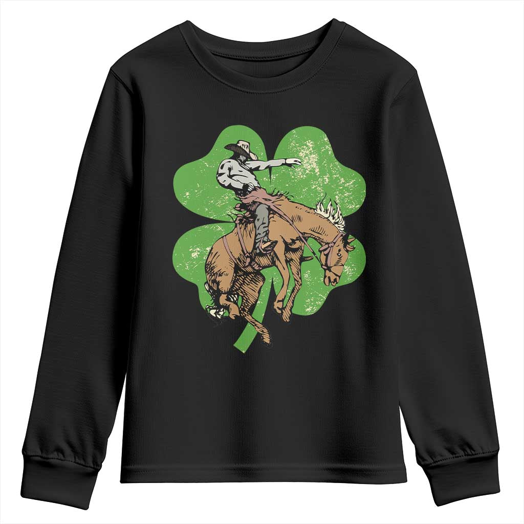 St Patrick's Day Lucky Cowboy Youth Sweatshirt Retro Vintage Clover