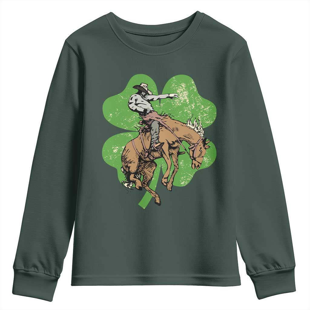St Patrick's Day Lucky Cowboy Youth Sweatshirt Retro Vintage Clover