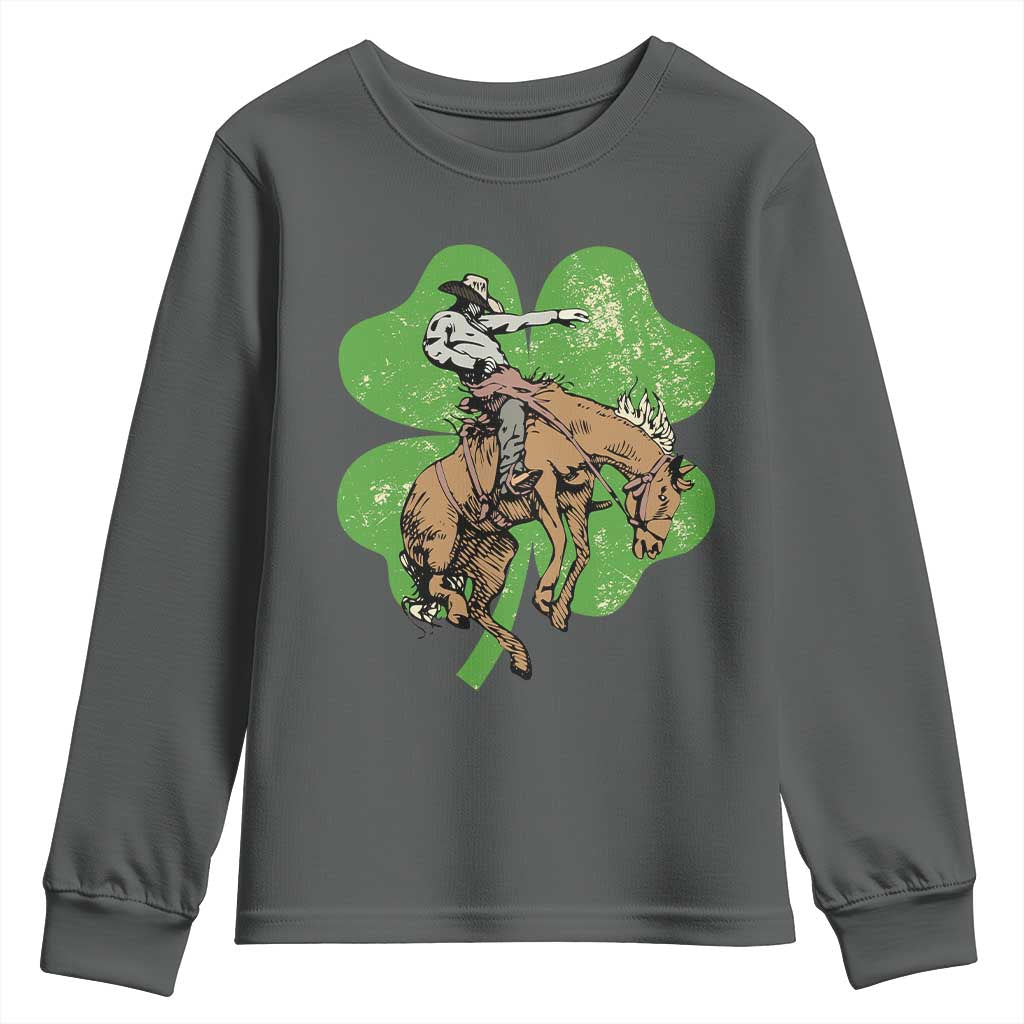St Patrick's Day Lucky Cowboy Youth Sweatshirt Retro Vintage Clover