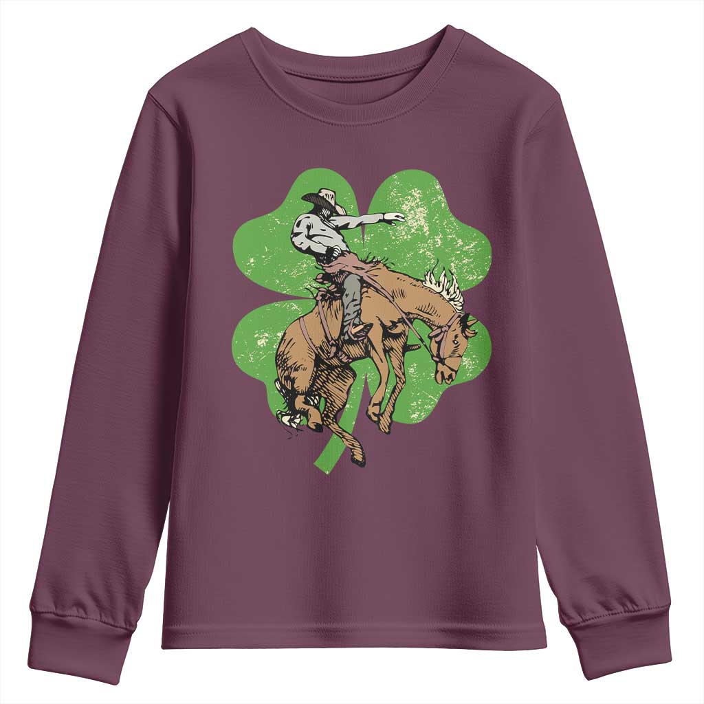 St Patrick's Day Lucky Cowboy Youth Sweatshirt Retro Vintage Clover