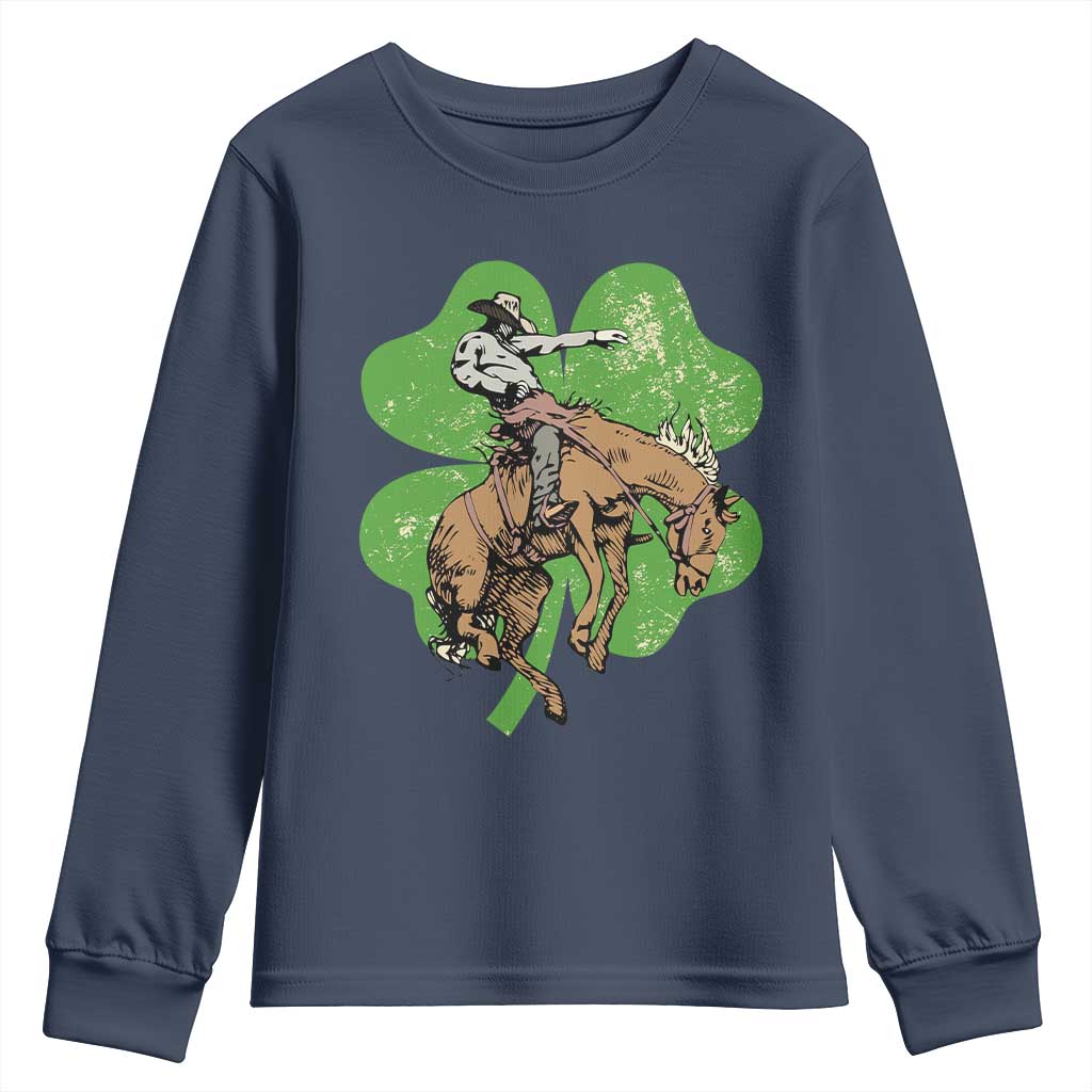 St Patrick's Day Lucky Cowboy Youth Sweatshirt Retro Vintage Clover