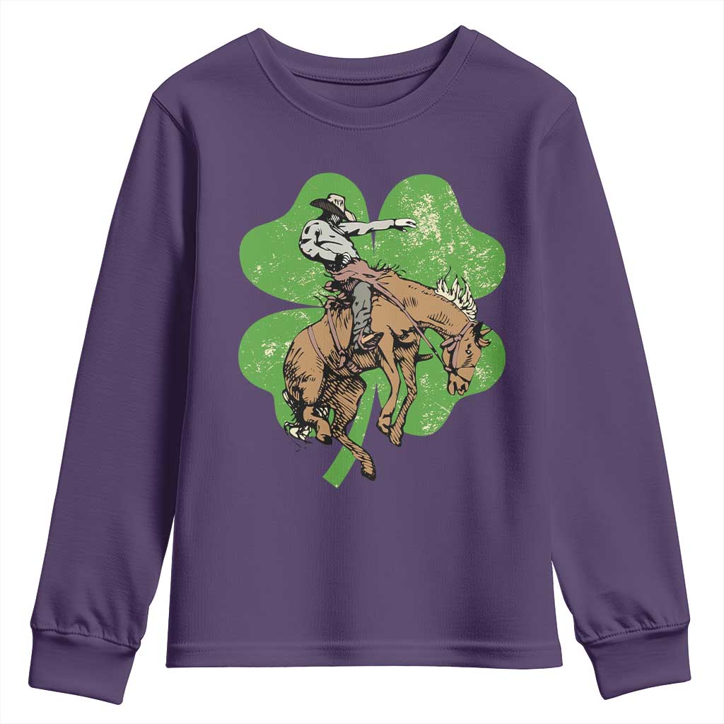 St Patrick's Day Lucky Cowboy Youth Sweatshirt Retro Vintage Clover